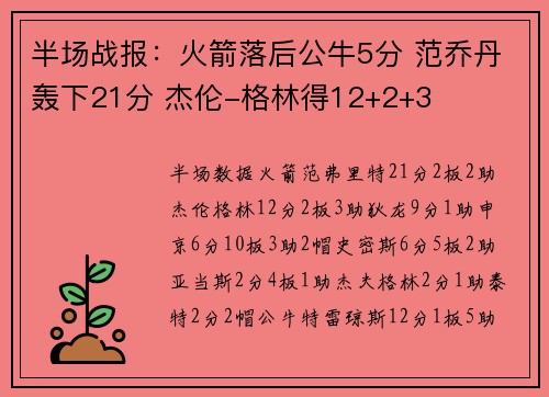 半场战报：火箭落后公牛5分 范乔丹轰下21分 杰伦-格林得12+2+3