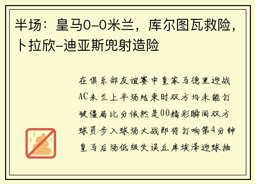 半场：皇马0-0米兰，库尔图瓦救险，卜拉欣-迪亚斯兜射造险