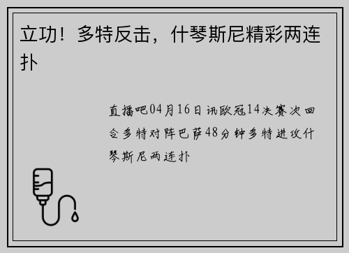 立功！多特反击，什琴斯尼精彩两连扑